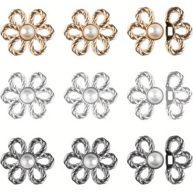 Resim 9 adet Bel Sıkılaştırıcı Klips - Ayarlanabilir Azaltıcı Klips Metal Çiçek Tasarımı ile, Dikişsiz Kot Düğmesi Gevşek Bel Bantları, Elbiseler ve Günlük Giyim için, Elbise Bel Sıkılaştırıcıları, Dekoratif Bel Bantı, Demir Yapı 