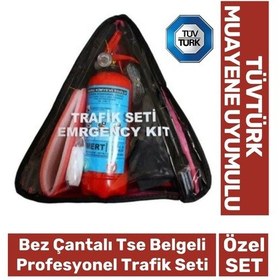 Resim Profesyonel Tüvtürk Uyumlu Bez Çantalı Üçgen Yangın Tüp Oto Araba Tse Belgeli İlk Yardım Trafik Seti 