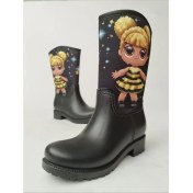 Resim Sea & Blue Shoes Lol Bebek Baskılı Tekli Siyah Su Geçirmeyen Kız Çocuk Yağmur Çizmesi 
