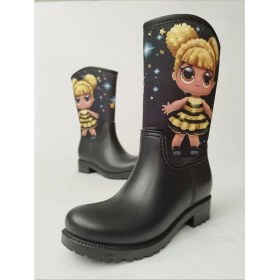 Resim Sea & Blue Shoes Lol Bebek Baskılı Tekli Siyah Su Geçirmeyen Kız Çocuk Yağmur Çizmesi 
