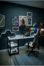 Resim reflekta Raflı Oyuncu Masası 60x160 cm. Gaming Masa Demonte 