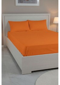 Resim %100 Pamuk Ranforce Premium Çift Kişilik Çarşaf Seti - Turuncu Turuncu 