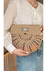 Resim WOMANBAG Tasarım Hasır El Çantası Clutch 