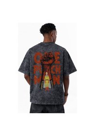 Resim One Punch Man Anime Baskılı Unisex Oversize Eskitme Yıkamalı Tişö Siyah 