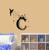 Resim habune Uçan Peri Kızı -taçlı Isim Baş Harfi Tasarımlı Kişiye Özel Dekoratif Çocuk Odası Duvar Sticker, Çık 