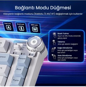 Resim Aula Au75 3 Modlu Mekanik Gaming Kablosuz Klavye Rgb Tkl Hot Swap Star Vector Switch Makrolu Oyuncu Klavyesi Buz Mavisi 