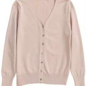 Resim Kadınlar İçin Yüksek Esneklik V Yaka Düğmeli Hırka - İlkbahar/Yaz için Hafif Dar Kesim Uzun Kollu Kazak, Orta Doğu Tarzı Zarafet Koleksiyonu, Düz Renk Çok Amaçlı Katmanlama Parçası, V Yaka Tasarım, Şık Örgü Giyim, Kaliteli Kumaş 