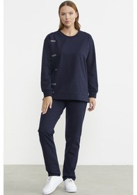 Resim Taş Detaylı Sıfır Yaka Eşofman Takım - Lacivert 001 
