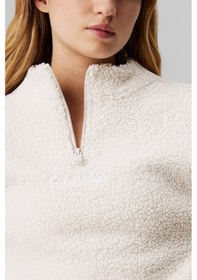 Resim Calvin Klein Sport Sherpa Half Zip Sweatshirt Kadın Yarım Fermuar Rahat Kesim Crop Polar Sweatshirt Bej Bej 