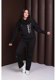 Resim Kapüşonlu Crazy Baskılı Alt-üst Takım Siyah 