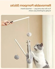 Resim 118 Cm Yüksekliğinde 3 Ponponlu Kedi Ağacı, Açık Gri 