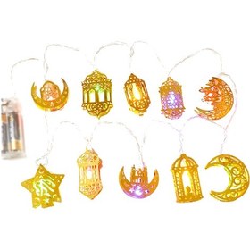 Resim Dianziye Ramazan Ve Bayram İçin 10 Led'li Kale Şekilli Asma Işıklar, Pencere Dekorasyonu, Pil İle Çalışan Parti Aydınlatma Çok Renkli 