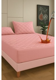 Resim %100 Pamuk Renkli Kapitone Sıvı Geçirmez Alez Çarşaf - Pembe 