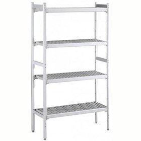 Resim Professional Düz Etejer Seti, Aluminyum Ayaklı, 4 Raflı, Her Raf Demonte Polietilen Tabletlerden Oluşur, Tabletler Bulaşık Makinesinde Yıkanabilir - 475x1606 Mm, H=1700 Mm BLS1606 