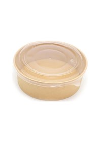 Resim Omeyva Yuvarlak Şeffaf Kapaklı Kağıt Karton Kraft Salata Yemek Kabı Kase- 26 Oz - 750 Ml. - 200 Adet 