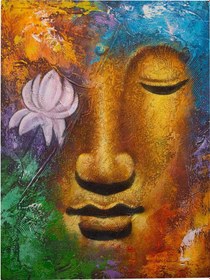 Resim Lotus Çiçeği İle Buda Yüzü Renkli Tuval Tablo-123 