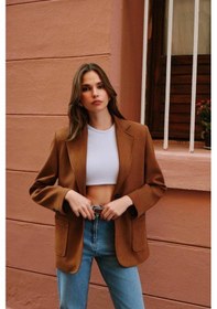 Resim Kadın Premium Taba Süet Blazer Ceket Kahverengi 