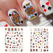 Resim Parlak Poker Oynayan Kartlar Tırnak Sanatı Çıkartmaları, Parıltılı Süslemeli Çizgi Film Desenli Plastik Çıkartmalar, Kendinden Yapışkanlı Düzensiz Şekil, Plastik Yüzeyler İçin Kokusuz Tema, Tek Kullanımlık - DIY Tırnak Dekorasyon Seti 