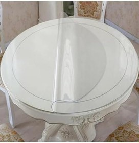 Resim Şeffaf Kalın Yuvarlak Masa Örtüsü, 90 cm Çap, 1,7 mm Kalınlık 