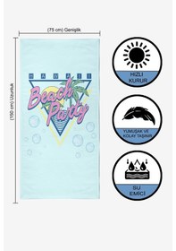 Resim BEACH PARTY Dijital Baskılı 75x150 Cm Plaj Havlusu Açık Mavi 