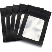 Resim 100 adet Siyah Mat Alüminyum Folyo Ziplock Torbalar Şeffaf Pencere ile - Telefon Kılıfları, Veri Kabloları ve Küçük Eşyaların Saklanması için Yeniden Kapatılabilir Plastik Torbalar, Saklama Çantaları 