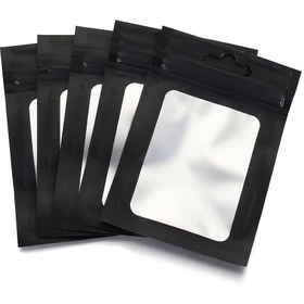 Resim 100 adet Siyah Mat Alüminyum Folyo Ziplock Torbalar Şeffaf Pencere ile - Telefon Kılıfları, Veri Kabloları ve Küçük Eşyaların Saklanması için Yeniden Kapatılabilir Plastik Torbalar, Saklama Çantaları 