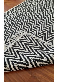 Resim Pamuklu Cotton Kilim Çift Taraflı Yıkanabilir Dekoratif 80x150 - Siyah Beyaz V1 Siyah - Beyaz 