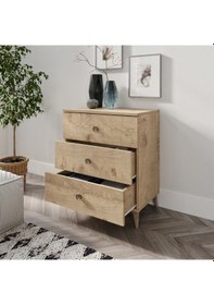 Resim Gardenya 3 Çekmeceli Meşe Şifonyer - Tamamı 1. Kalite Mdf 