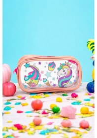 Resim 01112 Pembe Renk Unicorn Desenli Şeffaf Su Geçirmez Tek Bölmeli Kalem Kutusu 