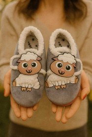 Resim gigigiyim Kuzu Baskılı Cırtlı Kız Çocuk Panduf Gri 