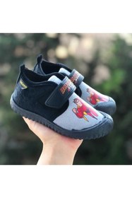 Resim Pandalina Ortapedik Çocuk Panduf Kreş Ev Okul Ayakkabısı Yumuşak Kaydırmaz Taban Cırt Cırtlı Kreş Ayakkabısı 