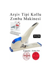 Resim Büyük Boy Zımba Makinesi 1 Adet 9120 Arşiv Tipi Zımba Makinası 120 Yaprak Kapasiteli Zımba Teli Hediyeli Kollu Zımba 