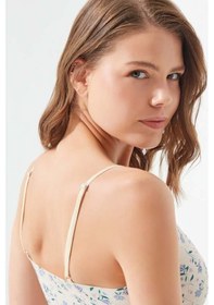 Resim Cottonhill Krem Çiçek Desenli Ayarlanabilir Askılı Lazer Kesim Kadın Crop Büstiyer Dsn21 