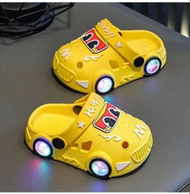 Resim Uıowoo Çocuk Işıklı Araba Ve Dinozor Terlikleri - Kaymaz Eva Tabanlı Ve Delikli Tasarım - Plaj Ve Ev İçin Sarı 