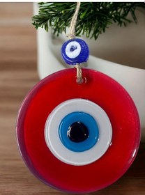 Resim Şeffaf Kırmızı Nazar Boncuklu Duvar Süsü 10 Cm Cam Duvar Dekoru 