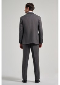 Resim İmza Kendinden Desenli Bez Ayağı Mono Yaka Tam Astar Esnek 4 Drop Comfort Fit Takım Elbise 1001250169 Füme 