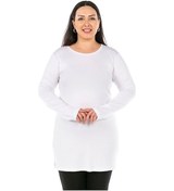 Resim Büyük Beden Yuvarlak Yaka Uzun Kollu Viskon Uzun Beyaz Body 