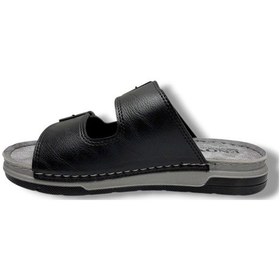 Resim Enova M253-0202-26 Deri Anatomik Soft Çift Bant Erkek Terlik Siyah 