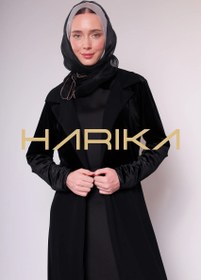 Resim Kadife Detaylı Siyah Uzun ferace - 3XL 
