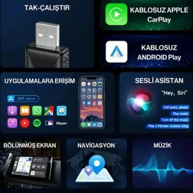 Resim Marsilyan Kablosuz Carplay & Android Auto Adaptörü - Apple ve Android Cihazlar Için Evrensel Wireless Carp 