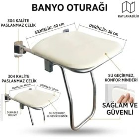 Resim Teknocan Katlanabilir Engelli Duş Oturağı - 304 Kalite Paslanmaz Çelik, Duvara Monte Yaşlı ve Bedensel Engelli Banyo Taburesi, Duş Oturak 