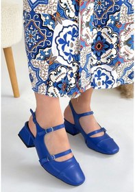 Resim Biçomi Doran Mavi Cilt Topuklu Ayakkabı Çok Renkli 