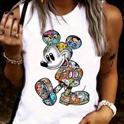 Resim Mickey Mouse Grafik Baskılı Moda Atlet - Canlı Karikatür Tasarımı, Yuvarlak Yaka, Şeffaf Değil, Kolay Bakım Malzemesi, Günlük Giyim İçin Mükemmel, Gençler Kıyafetleri 