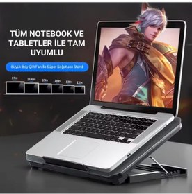 Resim Polham Hızı Ayarlanabilir Laptop Soğutucu Notebook Standı - 4 Kademeli Yükseklik Ayarlı, 2 Usb Girişli Stand 