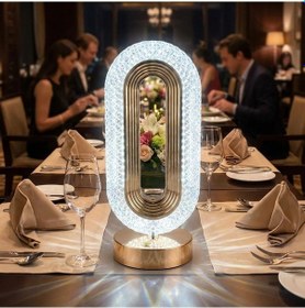 Resim Buffer Oval Şeklinde Kristal Led Masa Lambası Dokunmatik, 3 Renk Işık Modlu, Şarjlı Dekoratif Gece Lambası Şeffaf 