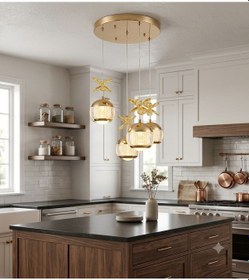 Resim 4'lü Gold Ağzı Açık Kristal Top Avize 