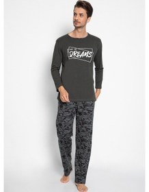 Resim Vıshenka Erkek %100 Pamuk Haki Renk Kamuflaj Baskılı Pijama Takım (512303675) Haki 