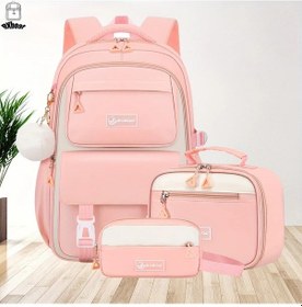 Resim Meridiangoods Bxboat Pembe 3 Adet Hafif Kadın Sırt Çantası Seti Büyük Kapasiteli 39.62 Cm Laptop Çantası Seyahat Günlük Kullanım Pembe 