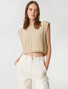 Resim Crop Örgü Kazak Yuvarlak Yaka 