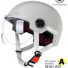 Resim 3c Sertifikalı Yeni Ulusal Standart Motosiklet Evrensel Güvenlik Kaskı Modüler Kask Açık Gri 